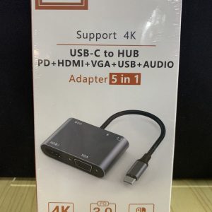 Konvertues USB C to PD+HDMI+VGA+USB+AUDIO Adapter 5 in 1